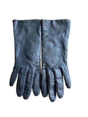 Vintage Womens Black Perforated Leather Gloves Size 7 Lined